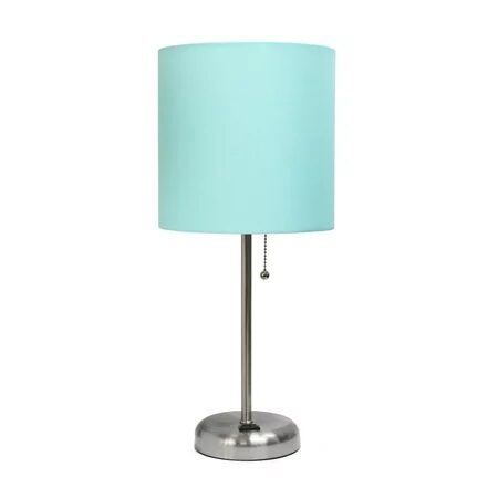 LimeLights Stick Lamp with Charging Outlet and Fabric Shade, Aqua