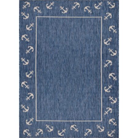 LR Home Nautical Anchor Border Indoor/Outdoor Accent Rug, Navy / White, 1 ft. 10 in. x 3 ft.