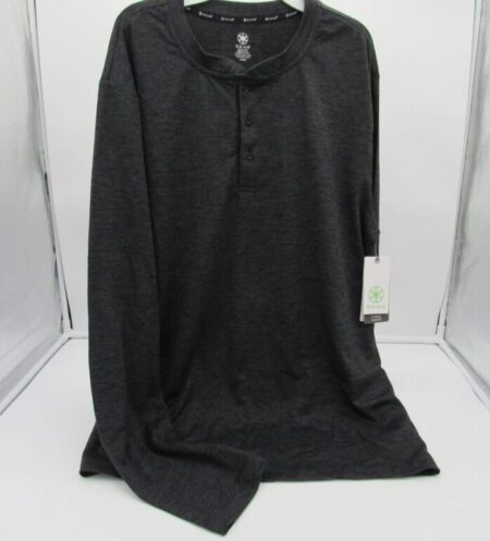 Gaiam Mens' Intent Henley 2.0 Long-Sleeve Button Collar - Large - Black Heather