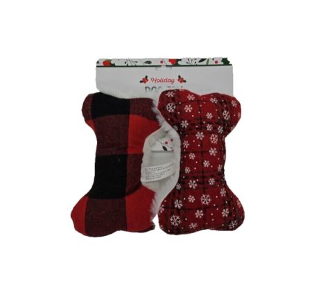 Holiday 2-Pack Plaid Felt Bones Red - Dog Toys