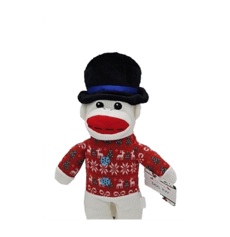Holiday Dog Toy Sock Monkey - White
