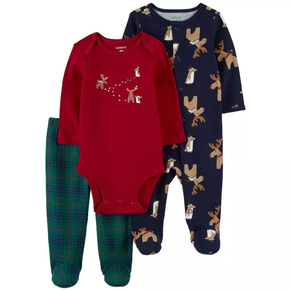 Carter's Baby Navy Reindeer Holiday Sleep & Play Bodysuit & Footed Pants Set