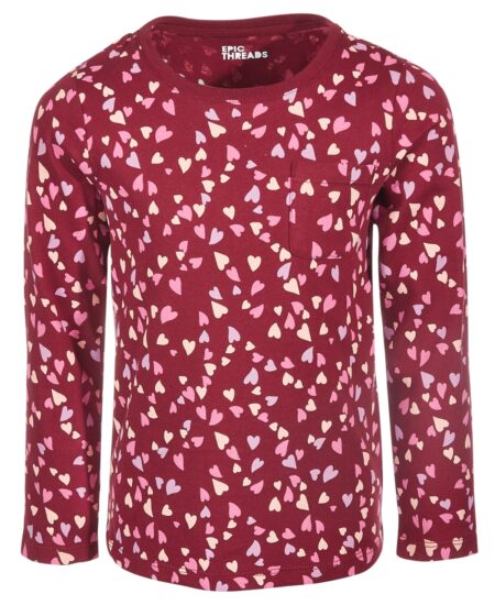 Epic Threads Toddler & Little Girls Heart Printed Long-Sleeve Pocket T-Shirt