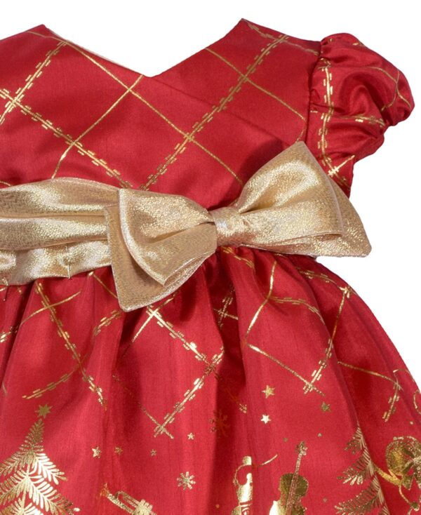 Bonnie Baby Baby Girls Short Sleeved Foiled Shantung with Nutcracker Motif and Side Bow Dress - Image 2