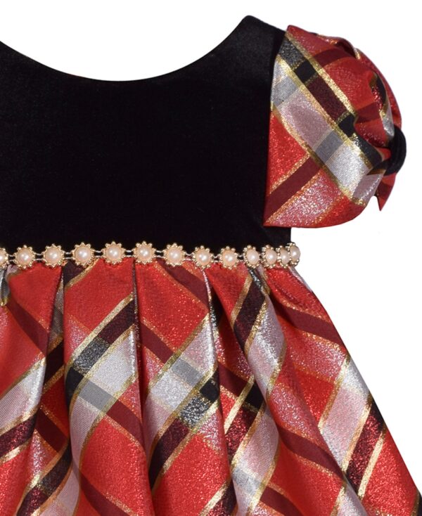 Bonnie Baby Baby Girls Stretch Velvet to Taffeta Plaid Skirt Dress - Image 2