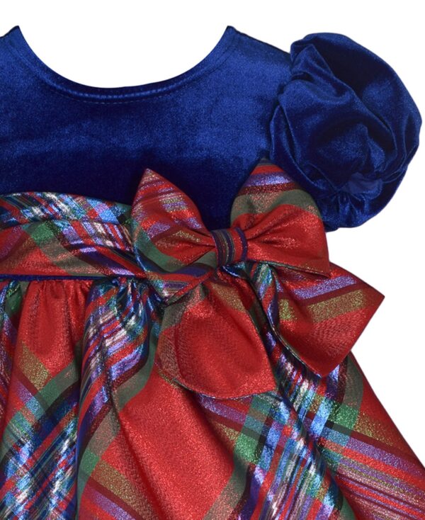 Bonnie Baby Baby Girls Short Sleeved Stretch Velvet to Plaid Dress - Image 2