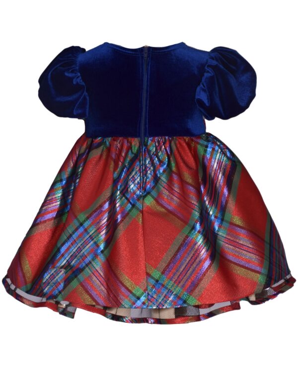 Bonnie Baby Baby Girls Short Sleeved Stretch Velvet to Plaid Dress - Image 3