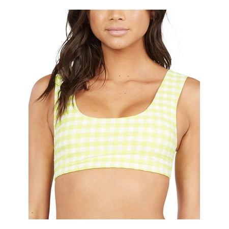 ROXY® Yellow Check Square Neck Swimsuit Top