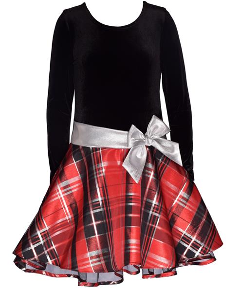 Bonnie Jean Big Girls Long Sleeve Velvet Bodice with Plaid Skirt Dress - Image 2