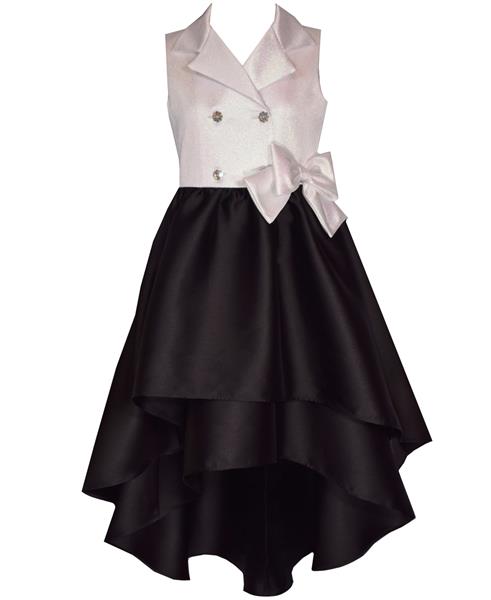 Bonnie Jean Big Girls Sleeveless Tuxedo Look Double High Low Dress